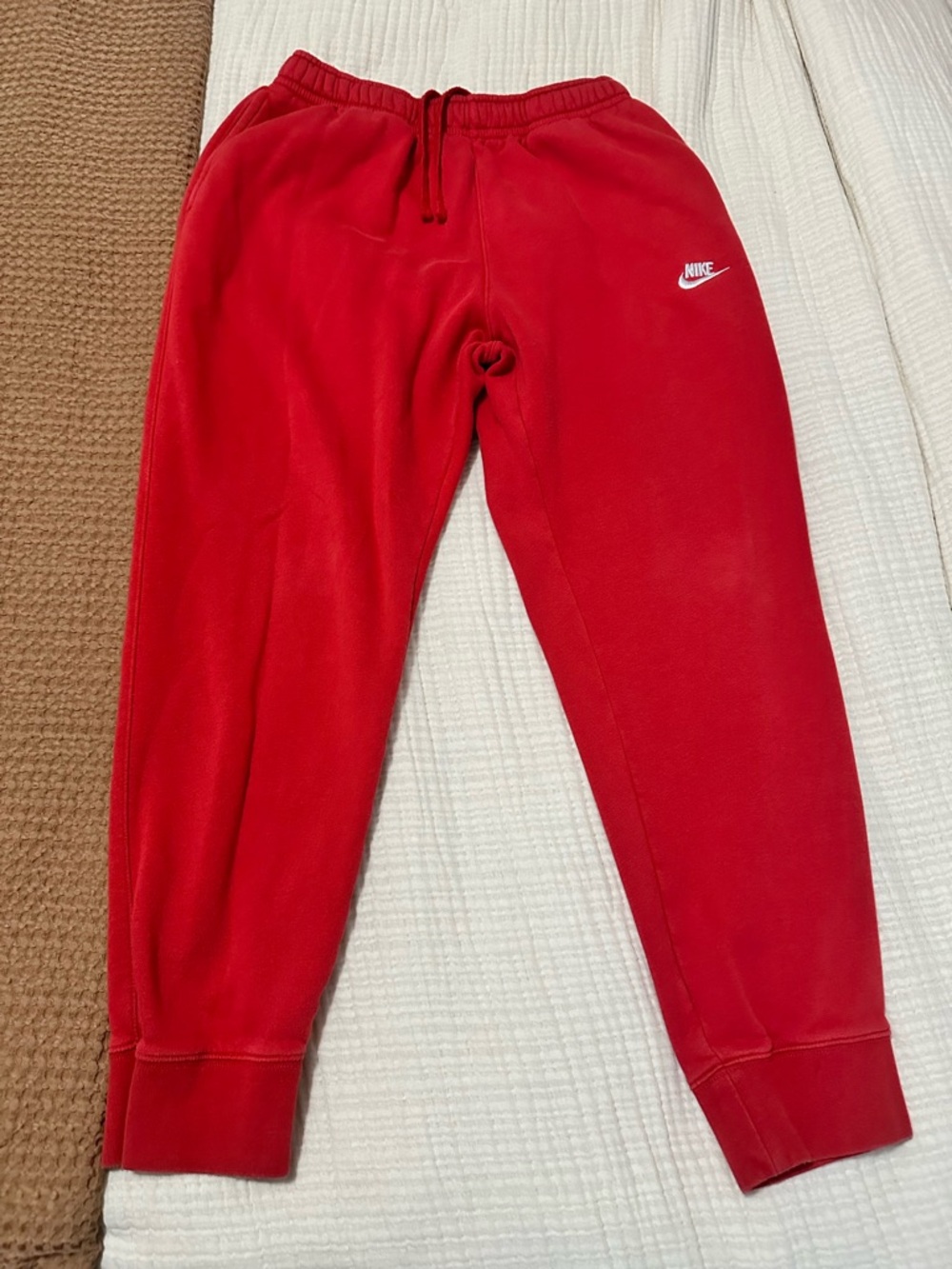 Nike Red Men’s Fleece Joggers with White Swoosh